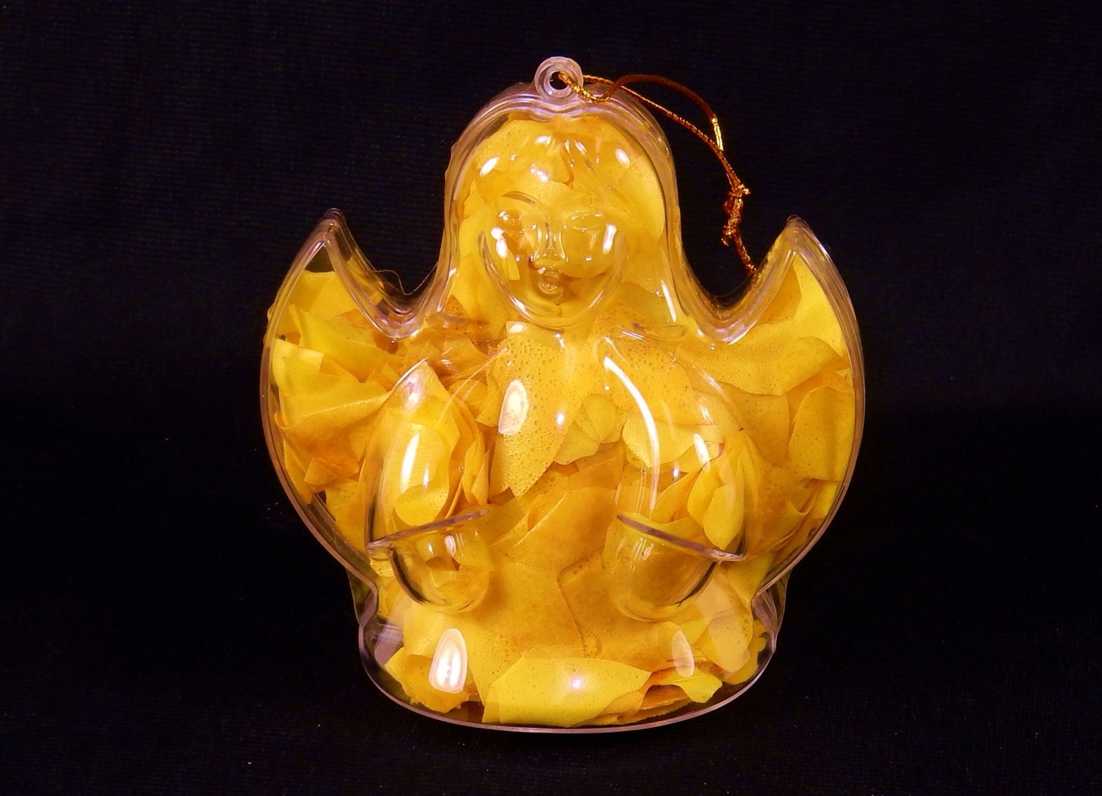 Angel Shaped Bath Soap Ornament w/Golden Wings Confetti, Light Floral Scent