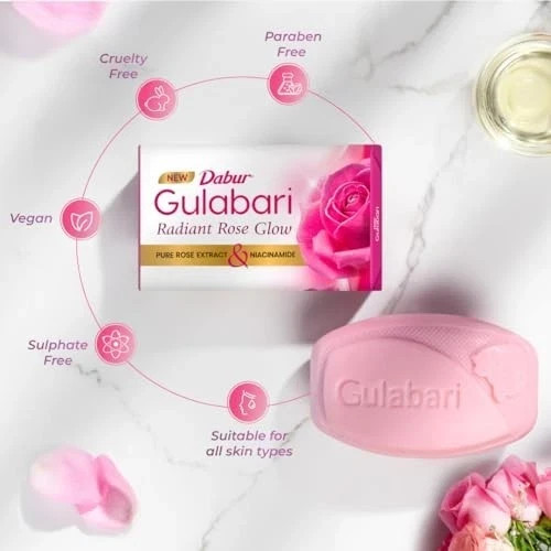 Dabur Gulabari Rose Soap 150g x 4 | Moisturizing Glow Soap with Glycerine