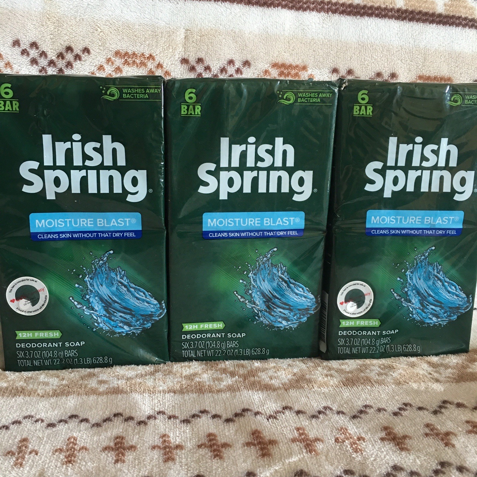 3*** Irish Spring Moisture Blast Deodorant Soap,washes Away Bacteria , 3.7 Oz