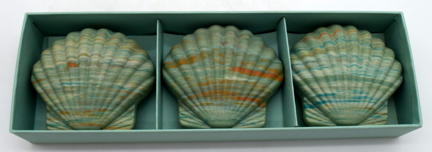 Vintage Box of 3 Large Green SEASHELL SOAPS By Ben Rickert NIB