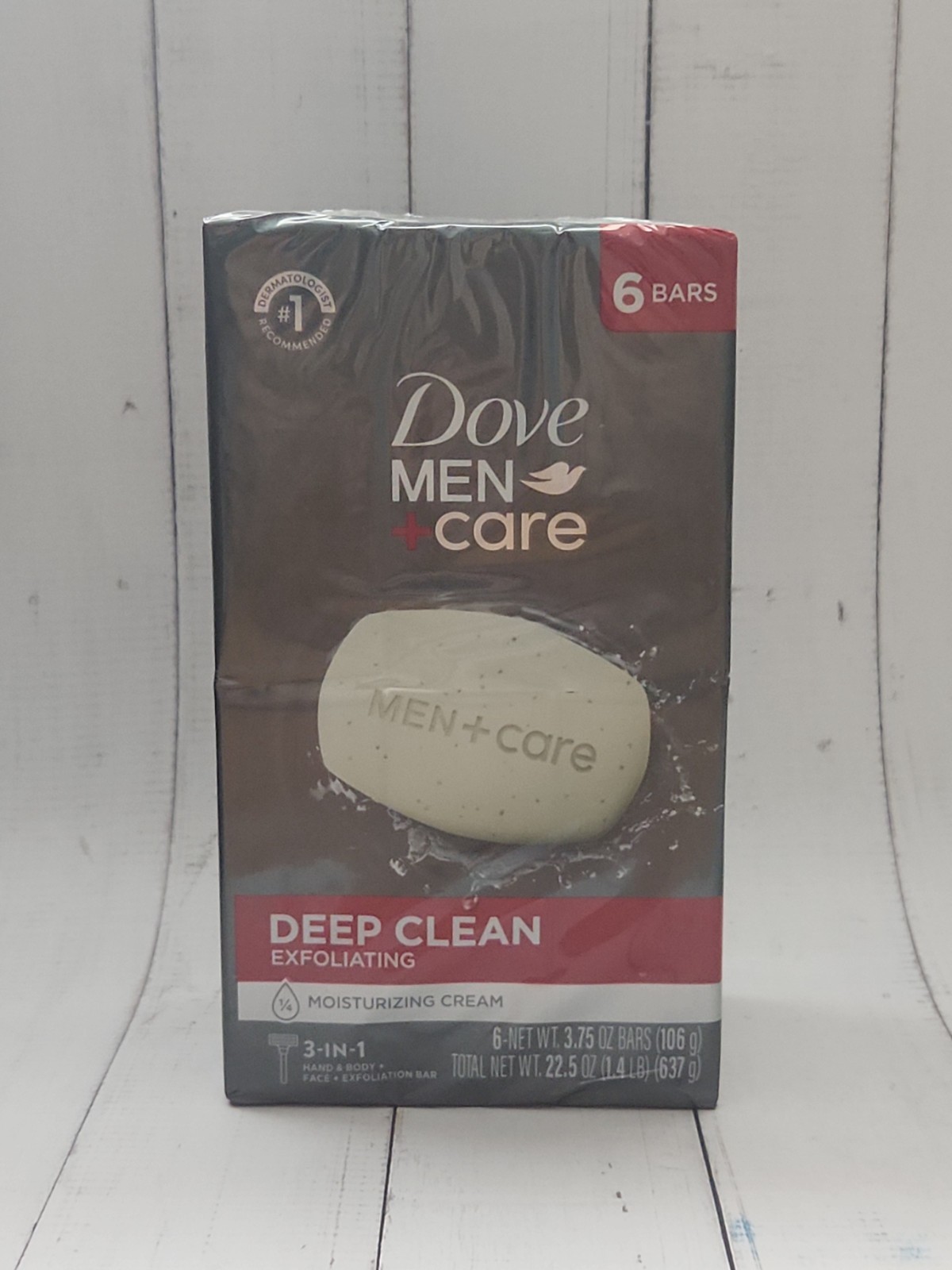 Dove Men+Care Deep Clean 3-In-1 Cleanser Body, Face & Shaving 3.75 oz, 6 Bars