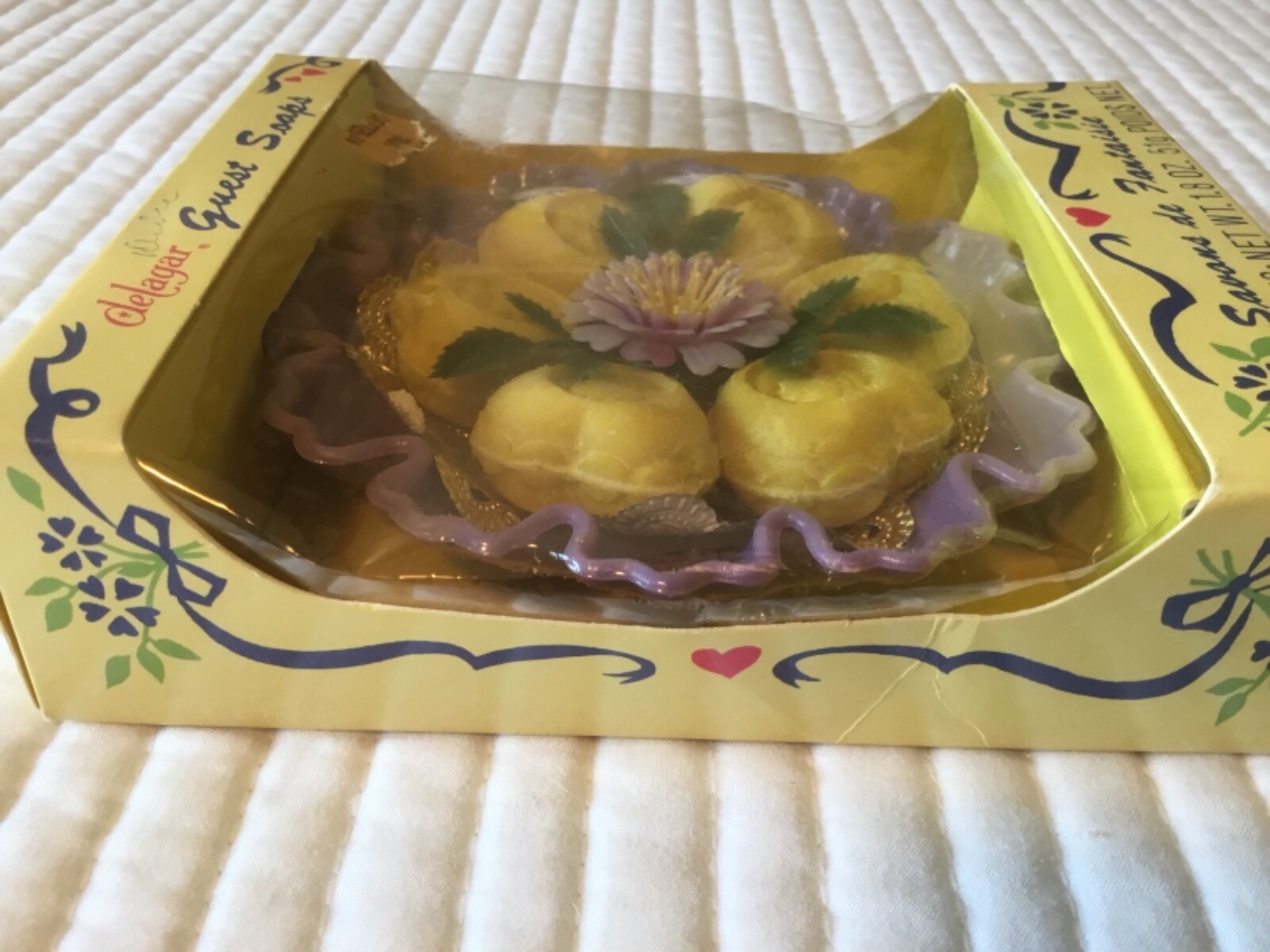 Delagar VTG Cameo Portrait HEART Soaps PURPLE Fluted Soap Dish NEW w/ Tags NOS