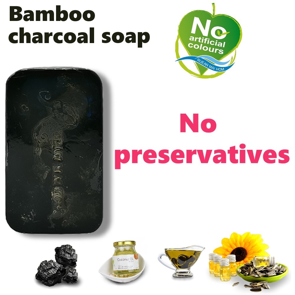 Bamboo charcoal soap Facial Thai Organic Natural Herbal Health 80g 2 Pcs
