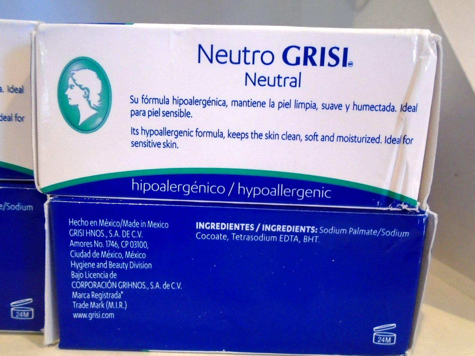 Grisi Neutro Bar Soap. Neutral pH Hypoallergenic Cleanser. 3.5 Oz. Pack of 6
