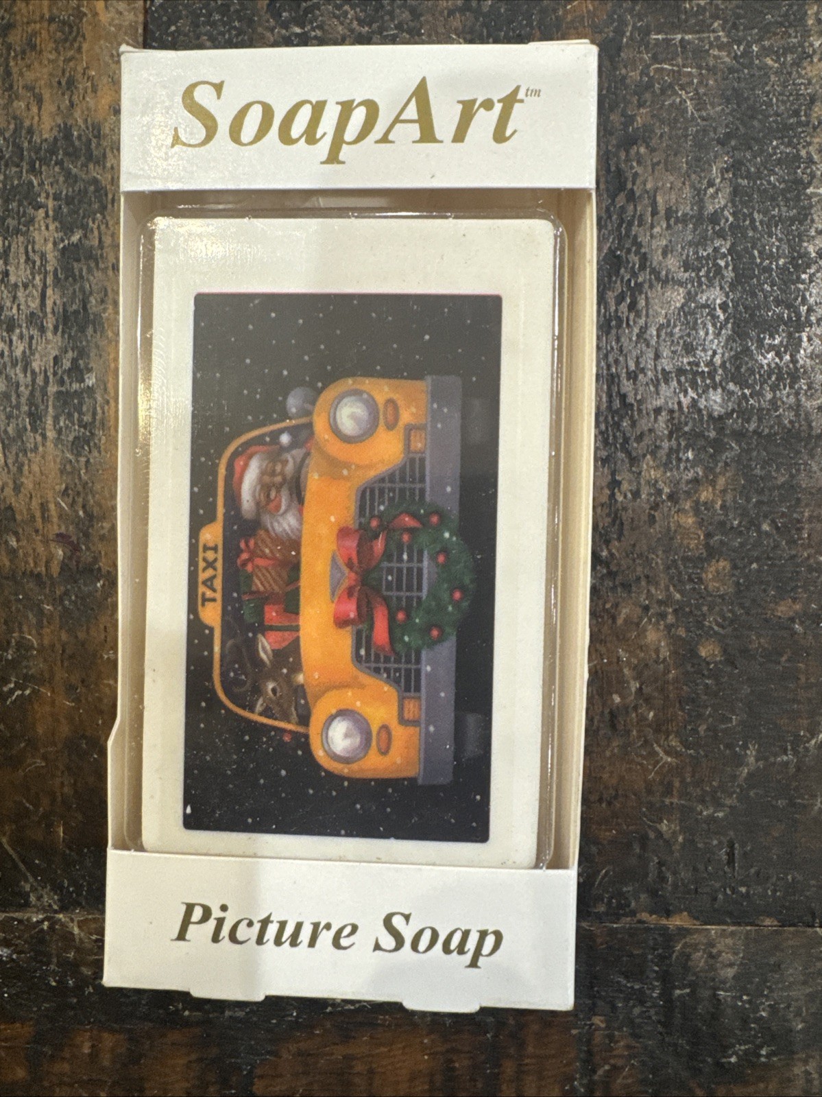 Vintage Soap Art Picture Christmas Taxi Cab Santa Clause 3 oz – NEW!