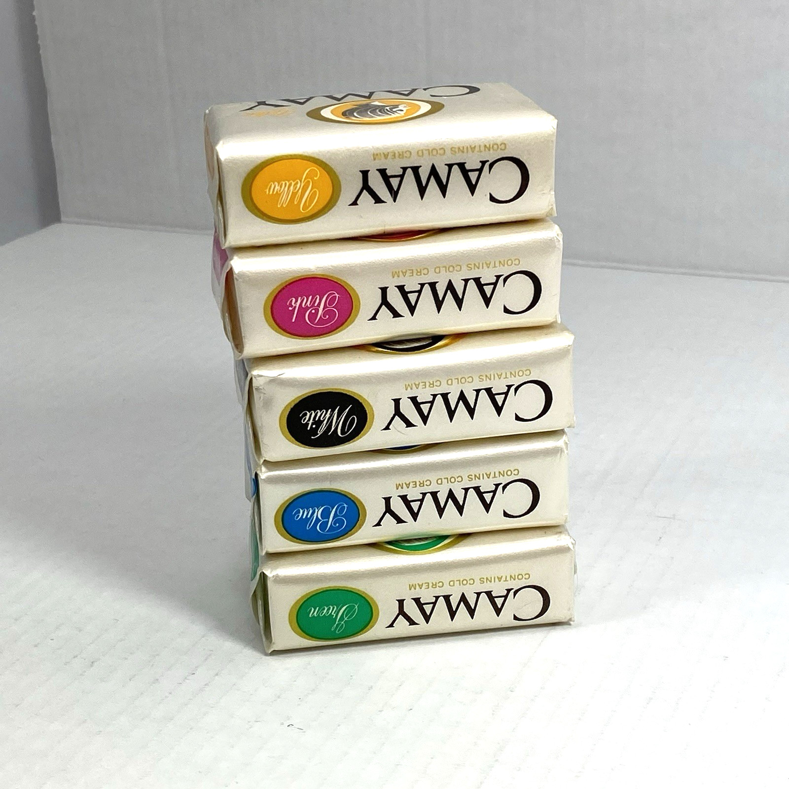 NOS 5 Vintage Camay Beauty Bar Soap Cold Cream Pink Yellow Green Blue White 3.5