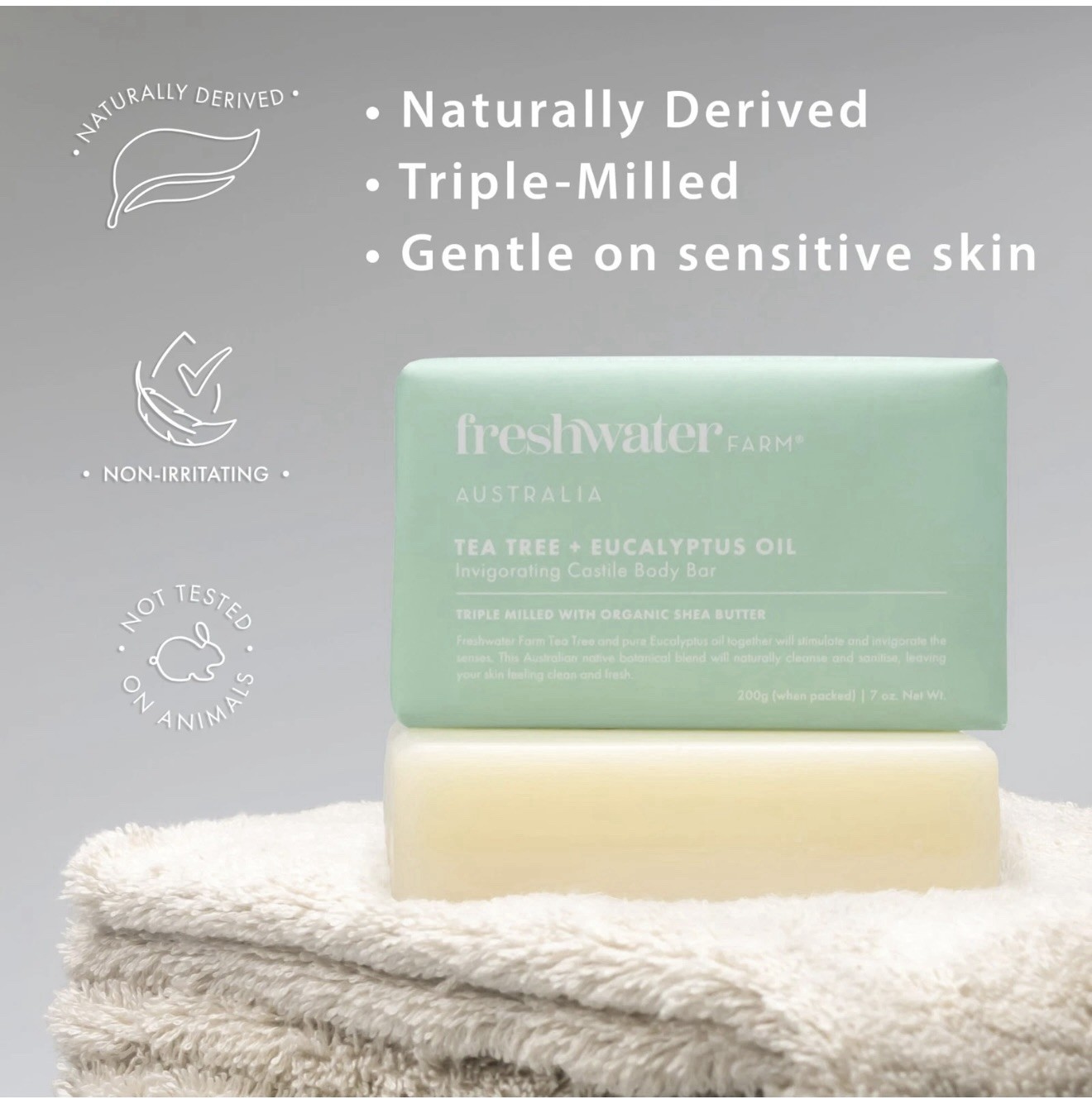 2X Freshwater Farm Australia Natural Soap Bar- Tea Tree + Eucalyptus Oil| 7 Oz