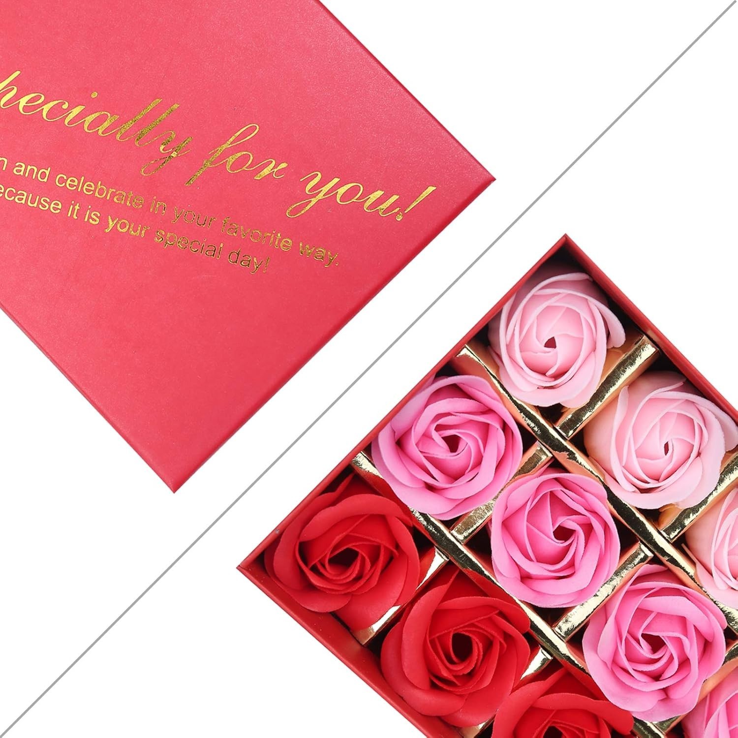 18PCS Gradient Red Rose Soaps – Ideal for Birthdays, Anniversaries & Valentine’s