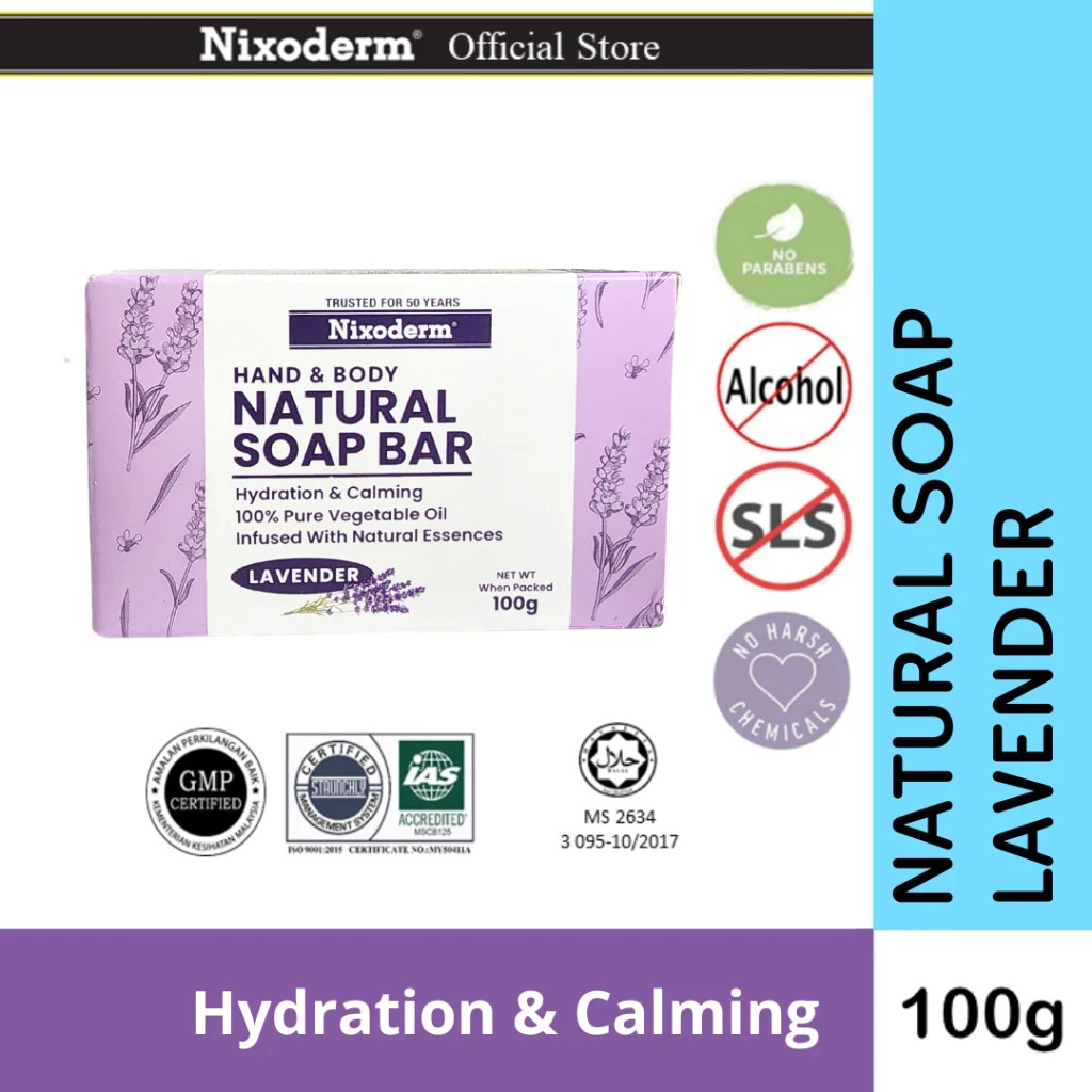 Nixoderm Natural Soap Bar 100g Lavender Sandalwood Olive All Skin Type Vitamin E