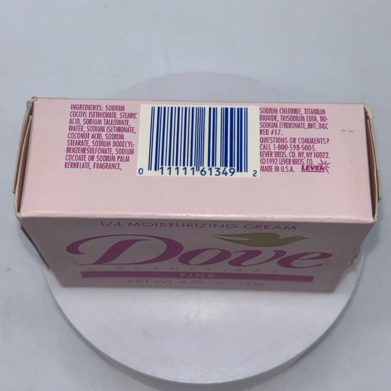 Vintage DOVE Pink Beauty Bar 1/4 Moisturizing Cream By Lever 4.75 oz USA 1992