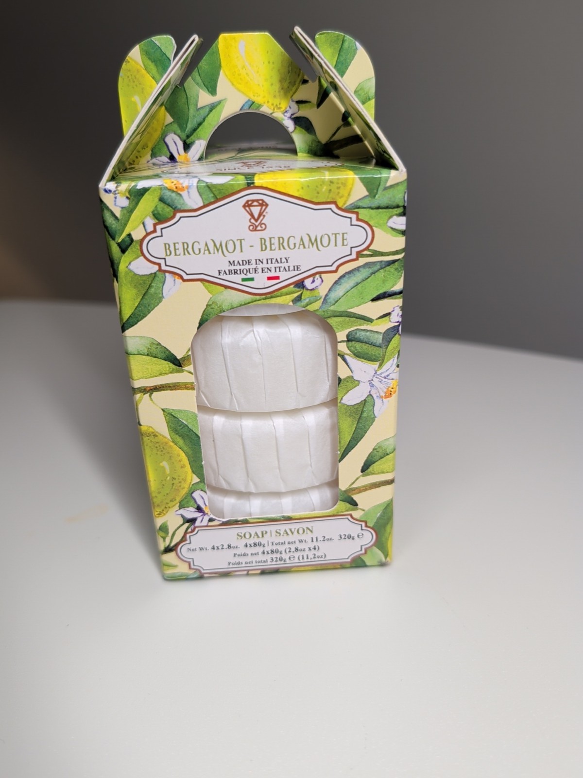 Diamante Bergamot Triple Milled Soap Set 4×80g=320g/11.2oz Made in Italy- New