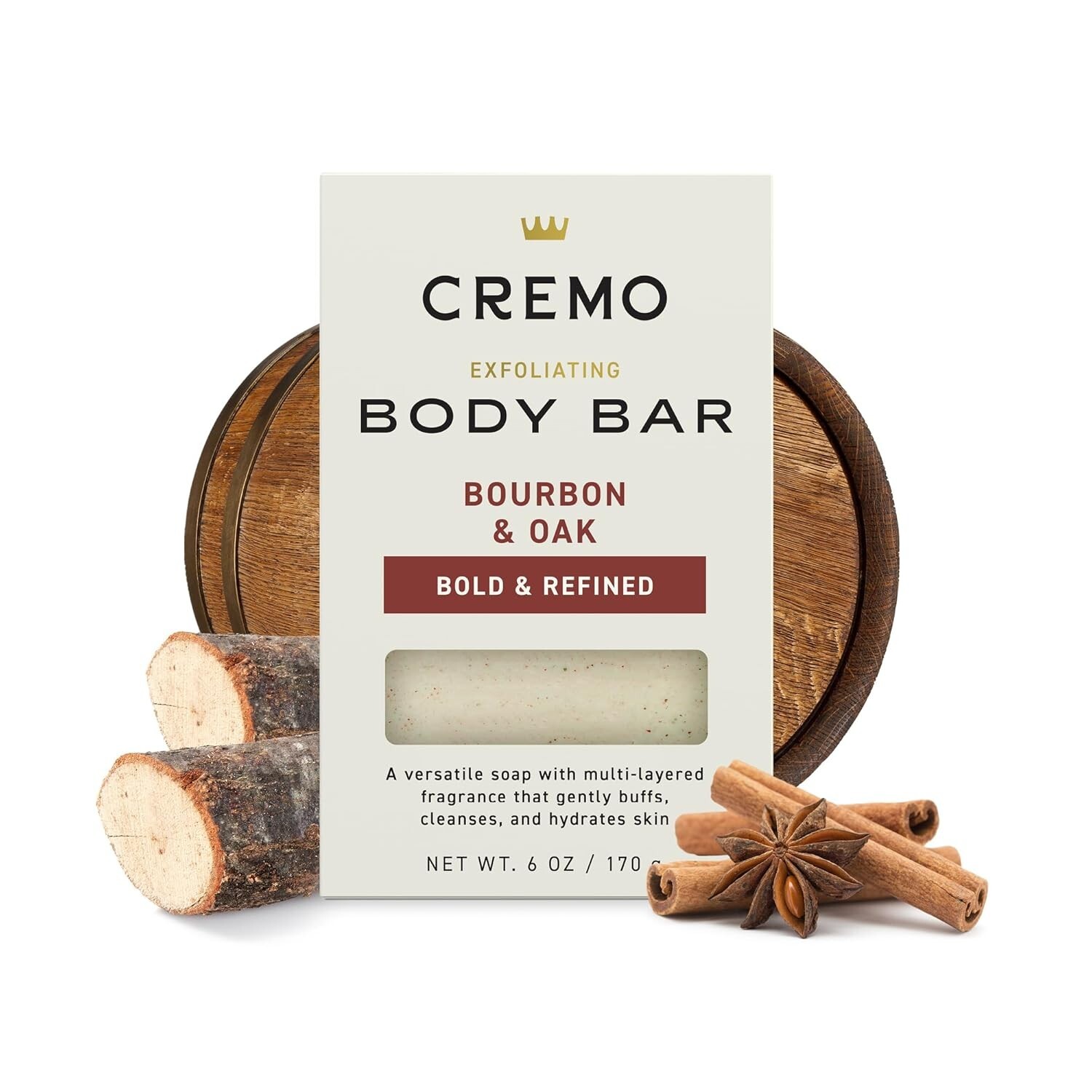 Cremo Exfoliating Body Bars Bourbon & Oak – 6 oz (170g)