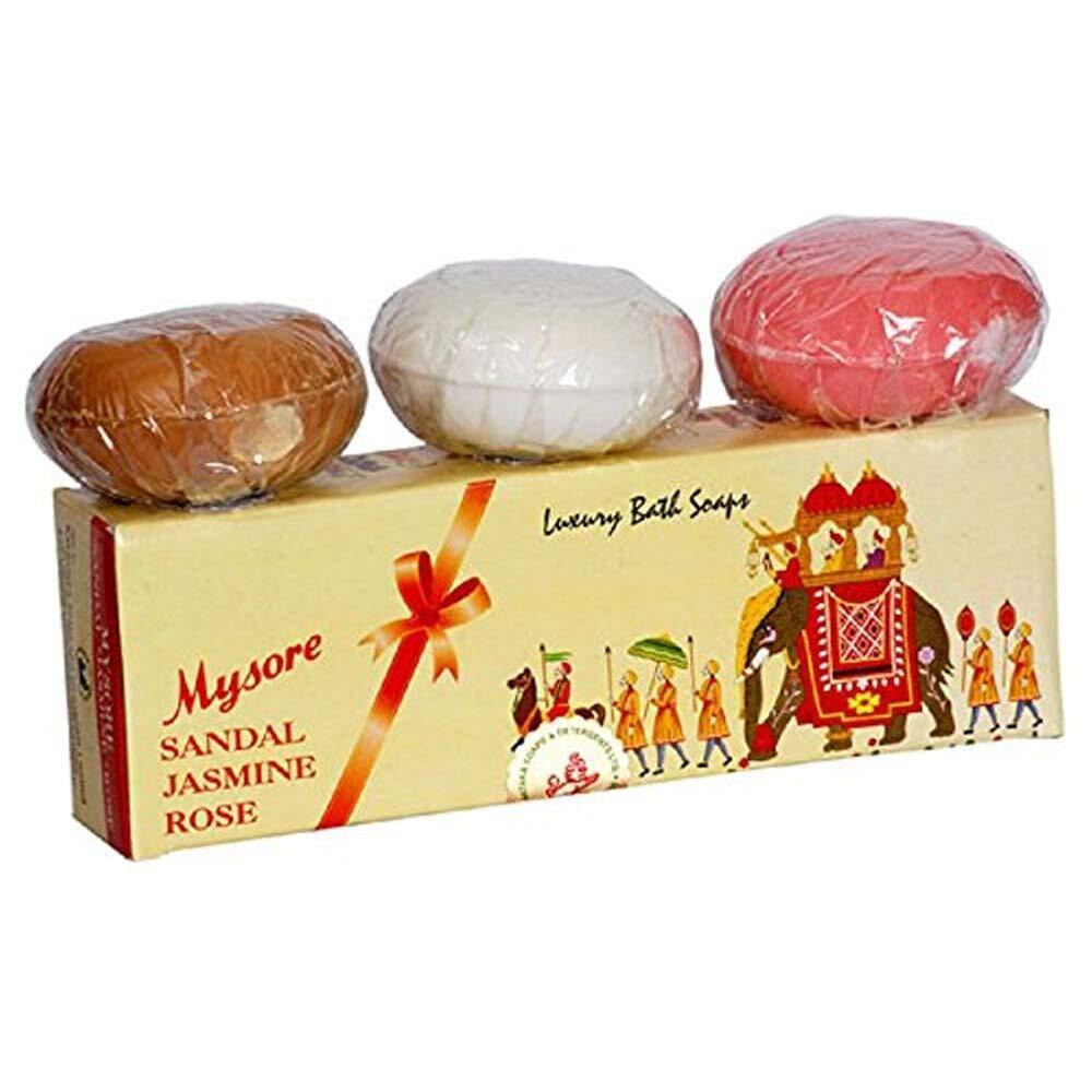 Mysore Sandal, Jasmine & Rose Soap Bar 150g Each – Luxury Bath Soap (Pack of 3)
