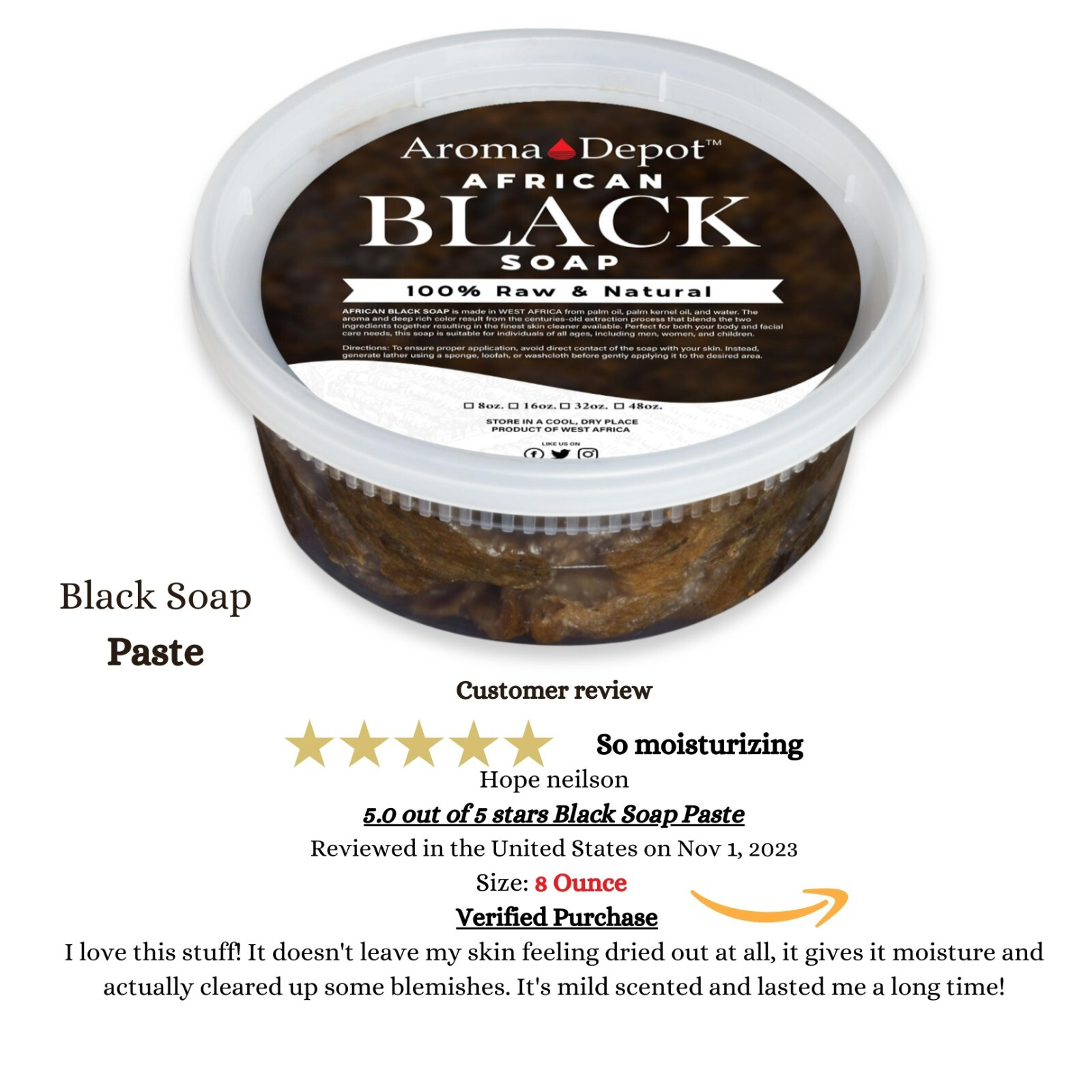 Black Soap 12 oz. PASTE Raw Black Soap Body & Face Wash For Acne Dark Spot