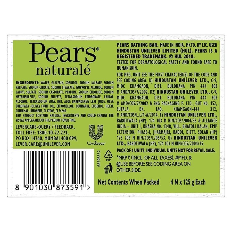 Pears Natural Detoxifying Soap Bar Aloe Vera 125g Pack of 4