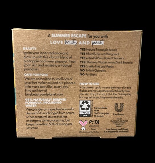 Vegan Bar Soap By Beloved Pineapple & Papaya, 98% Natural. 4.0oz Clearance Sale
