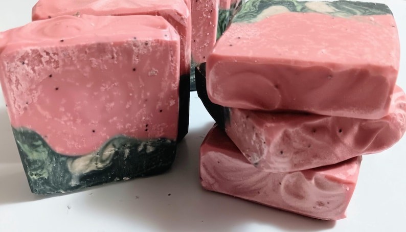 Watermelon Mint Cold Process Soap Bar | Lard, Poppy seeds, Watermelon Seed Oil