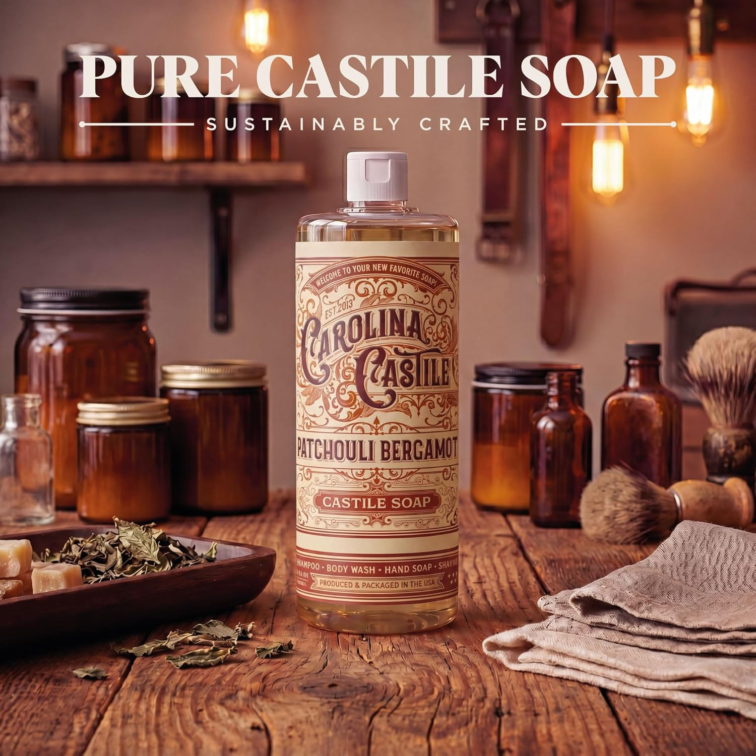 Patchouli Bergamot Scented Castile Soap – Certified Organic, High Olive Oil Cont