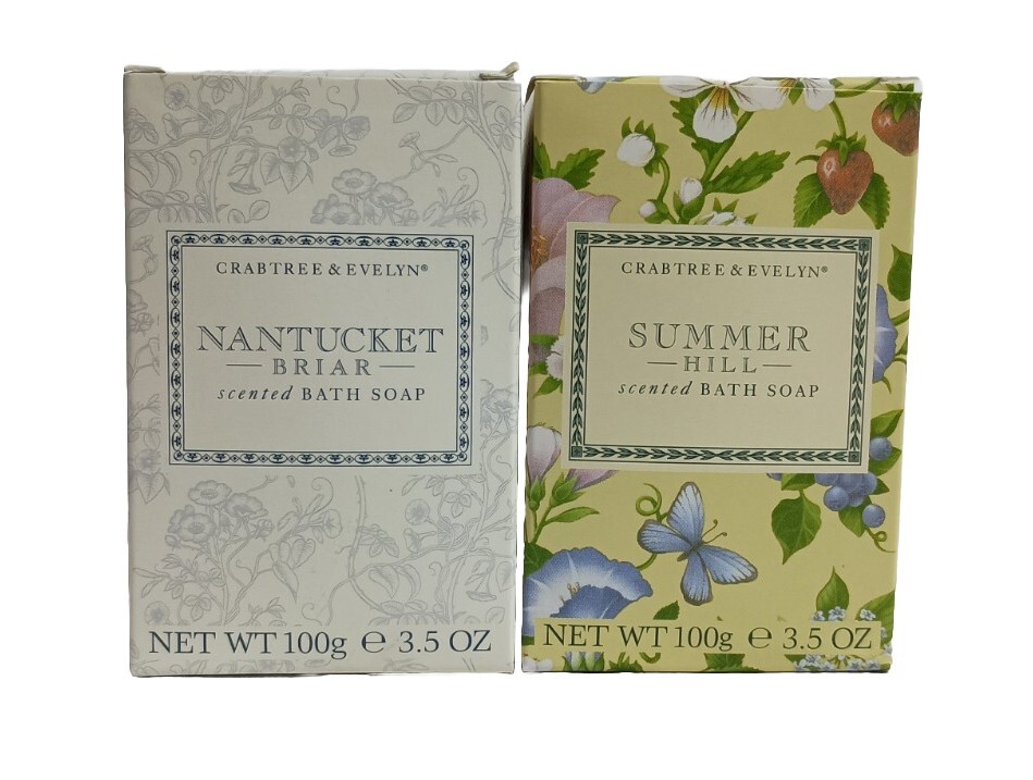 Crabtree & Evelyn Nantucket Briar + Summer Hill Bath Soap Bar 3.5 Oz Each