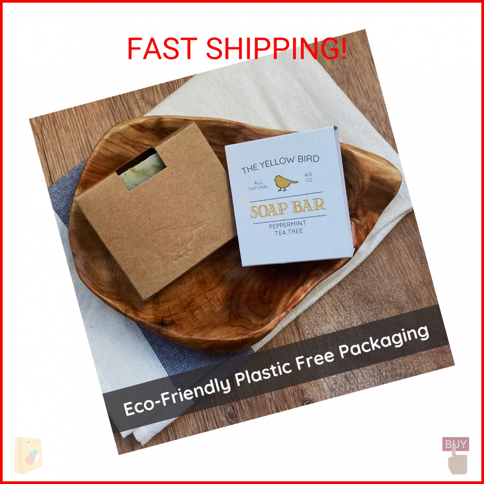The Yellow Bird Peppermint Tea Tree Soap Bar. Made In USA with All Natural & Org