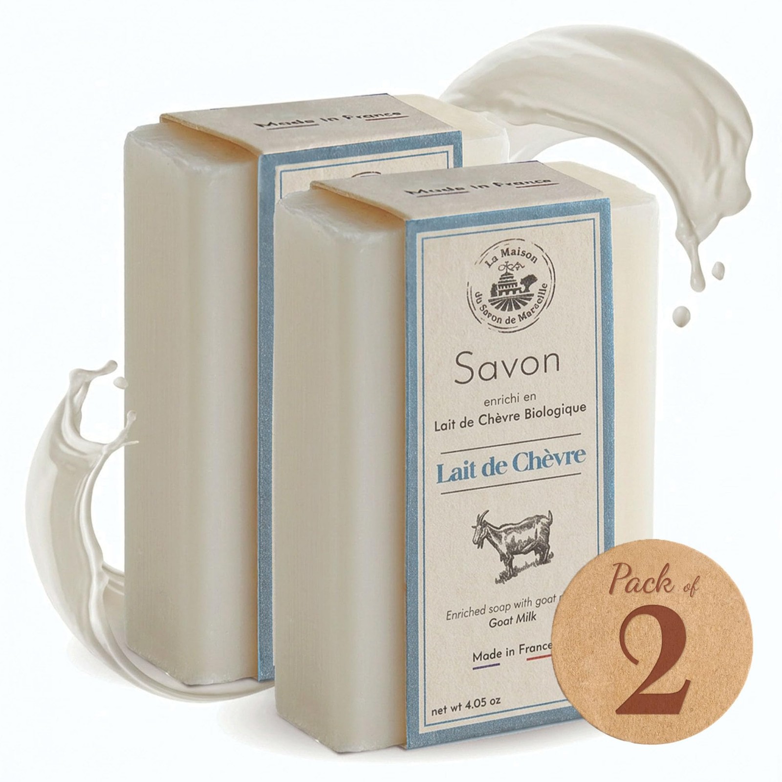 La Maison du Savon Goat Milk Soap Bar Duo for Hands & Body, 2 x 4.06 oz