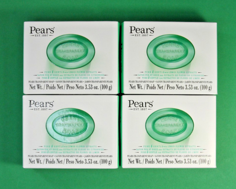 Pears Transparent Soap 4 Pack Pure & Gentle Lemon Flower Extracts 3.53 oz New