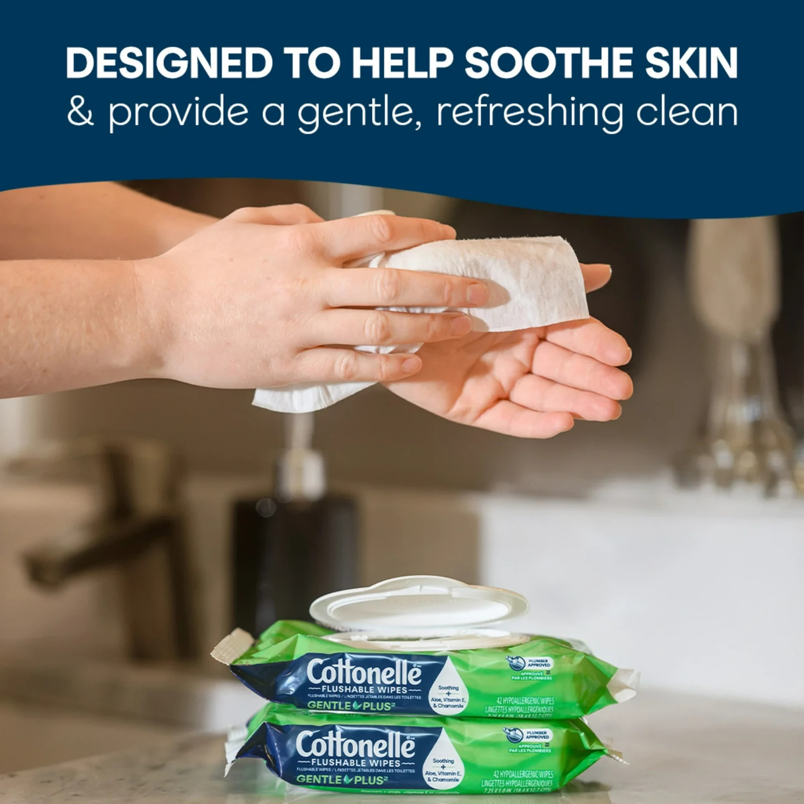 Cottonelle GentlePlus Flushable Wet Wipes, 4 Flip-Top Packs 168 Total Flushable.