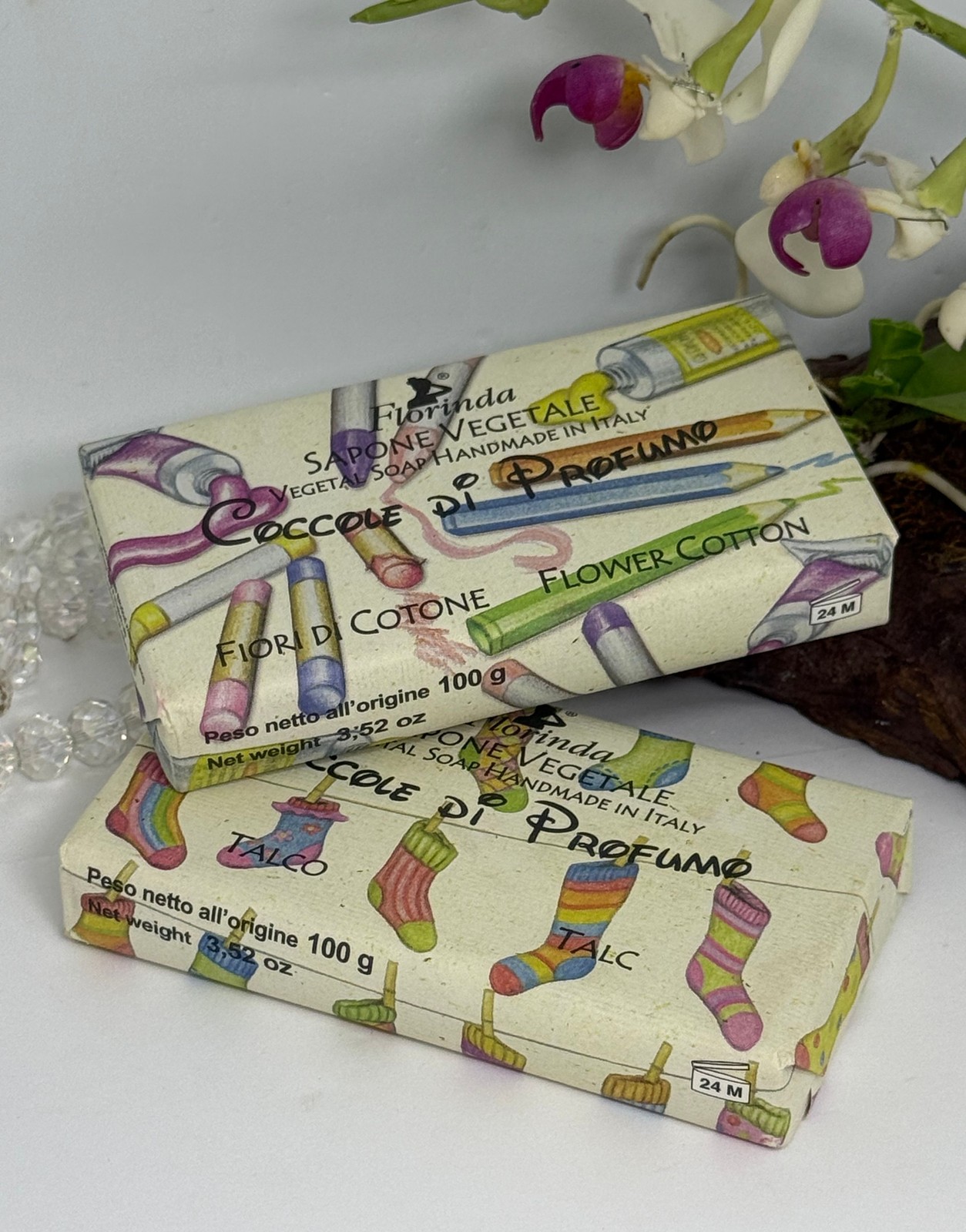 2x Florinda Vegetable Perfumed Bath Soap – Talc & Flower Cotton – 3.52 oz – New