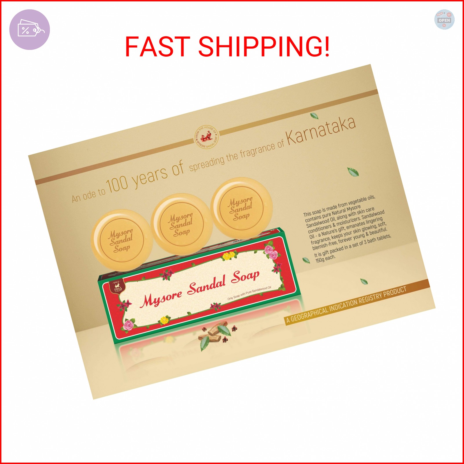 Mysore Sandal Soap, 150g (Pack of 3)