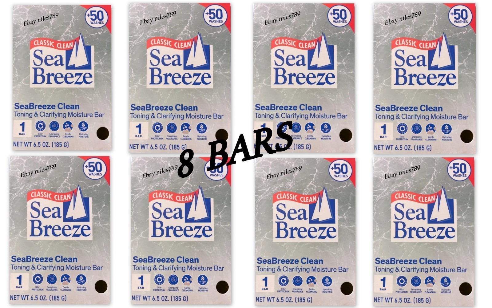 Sea Breeze Bar Soap Classic Toning & Clarifying Moisture 8 Bars 6.5 oz Each