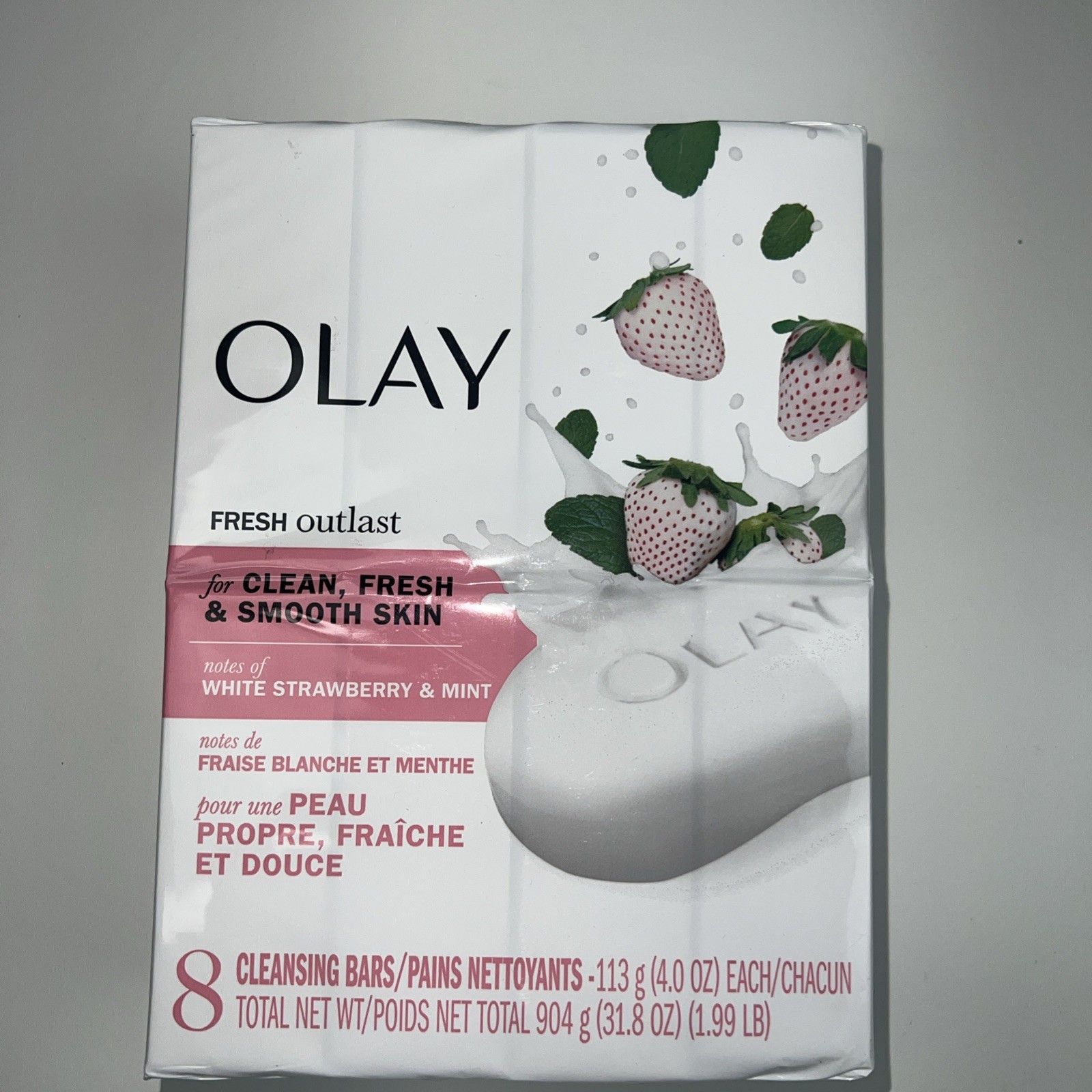 Olay Fresh Outlast White Strawberry & Mint Soap Bars 8 Ct Cleansing