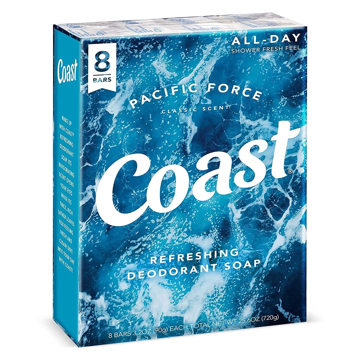 Pacific Force Coast Refreshing Deodorant Soap 8 Bars 3.2 oz Bars Classic Scent