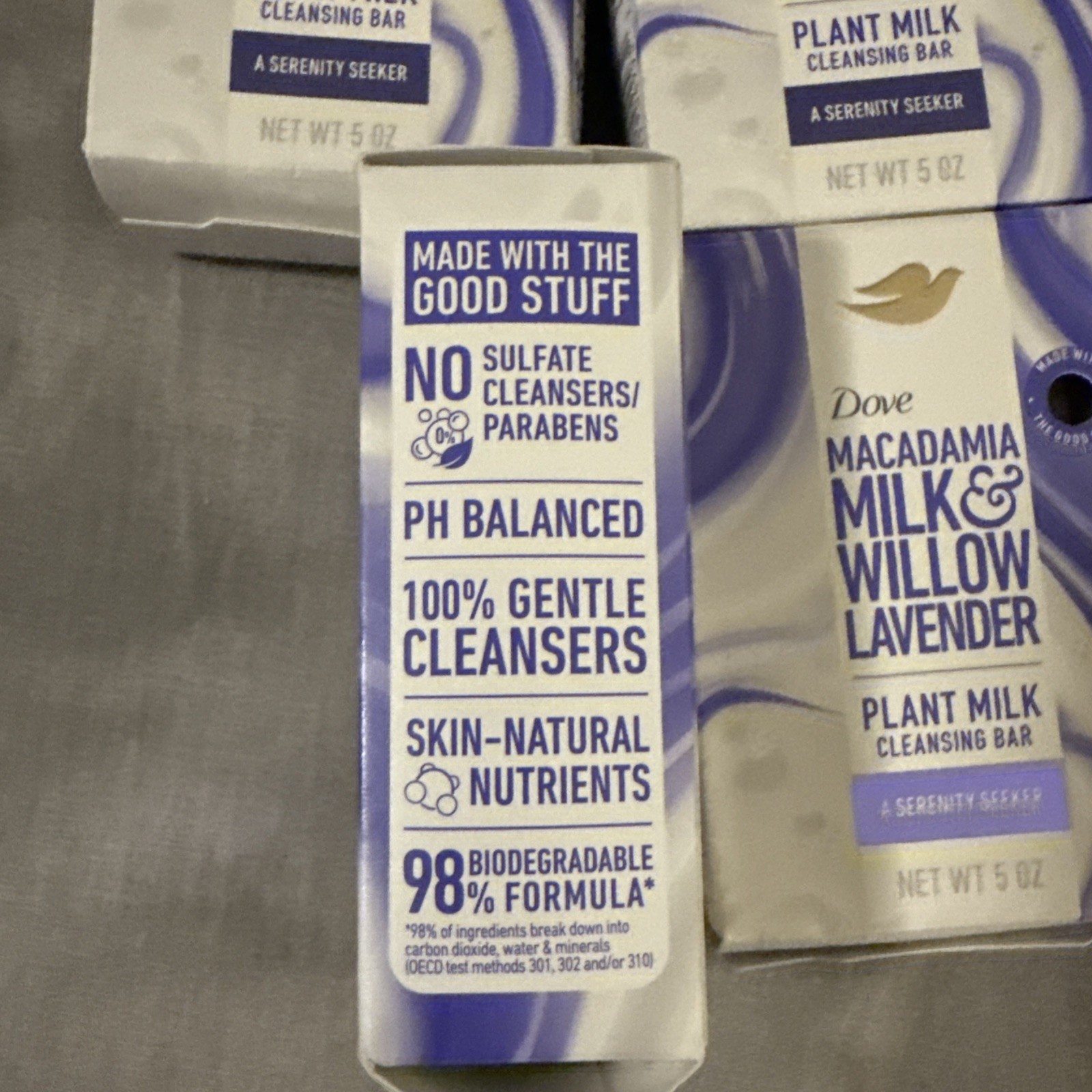 4 Pk Dove Plant Milk Macadamia Milk & Willow Lavender Cleansing Bar Soap 5 oz