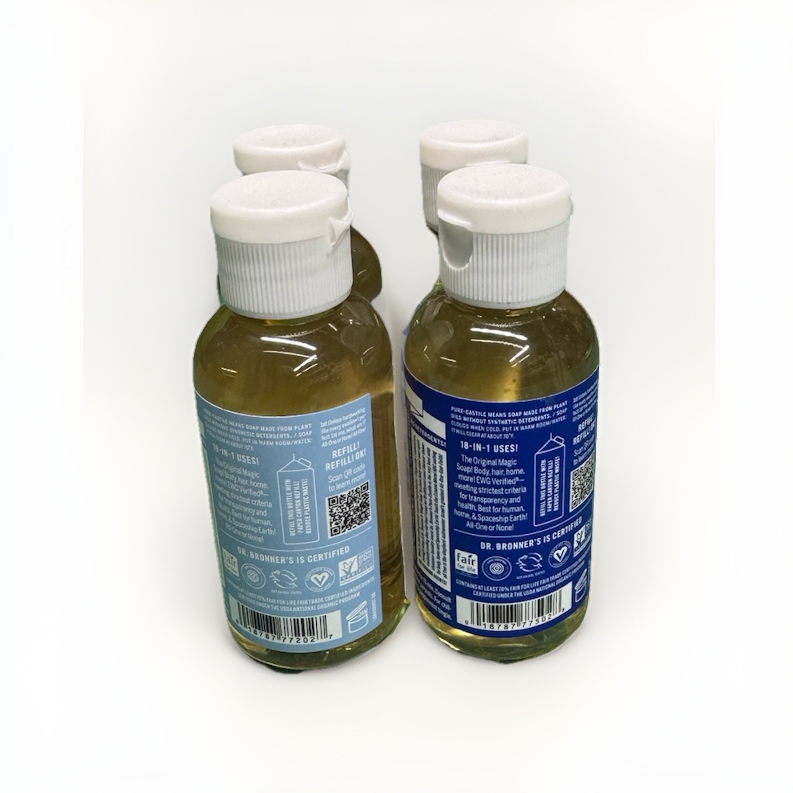 Dr. Bronner’s Magic Soap 2oz Travel Size Lot 4 Baby Unscented Peppermint New