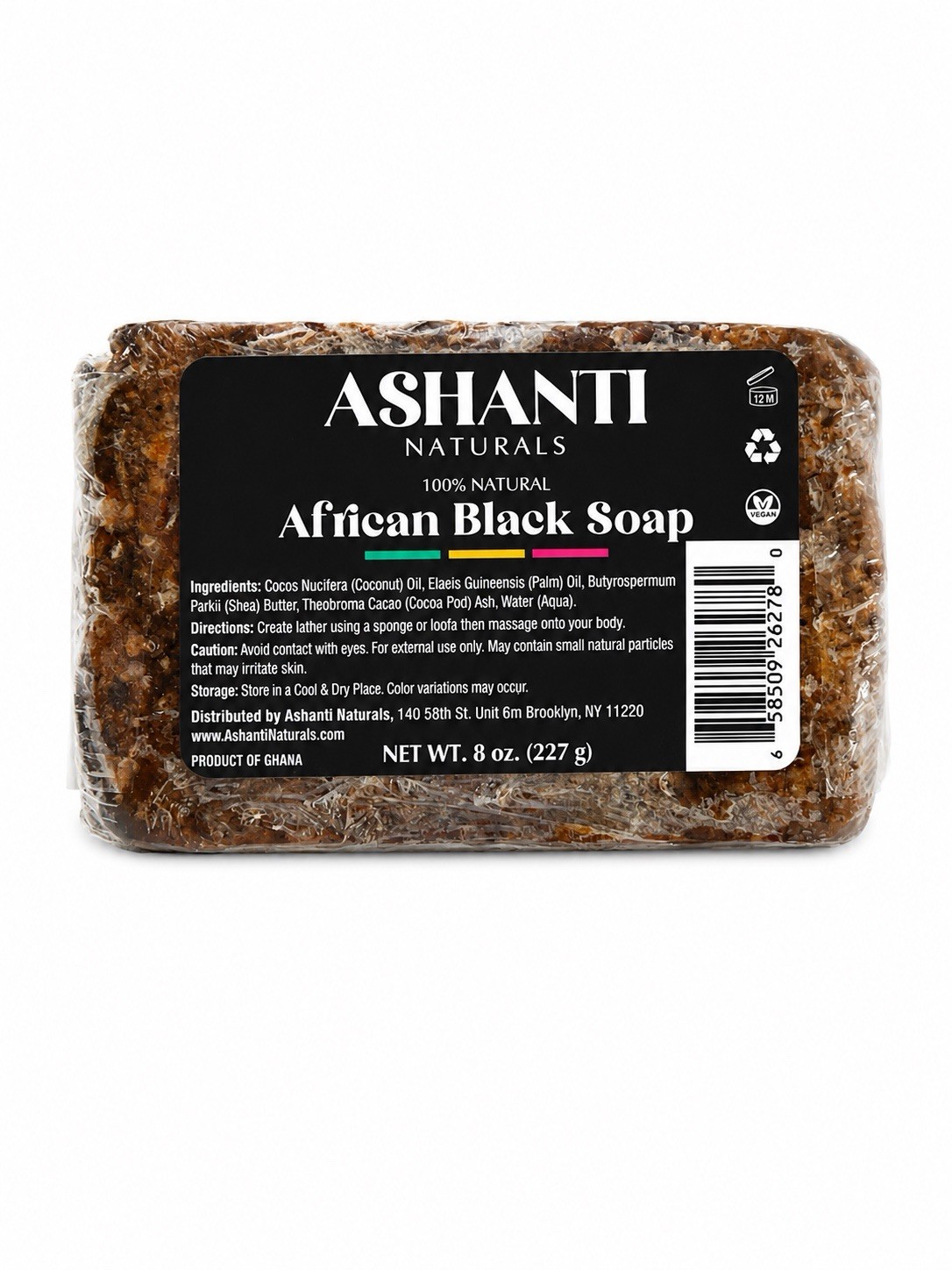 Ashanti Naturals African Black Soap 8 oz 100% Natural Handmade Vegan Ghana