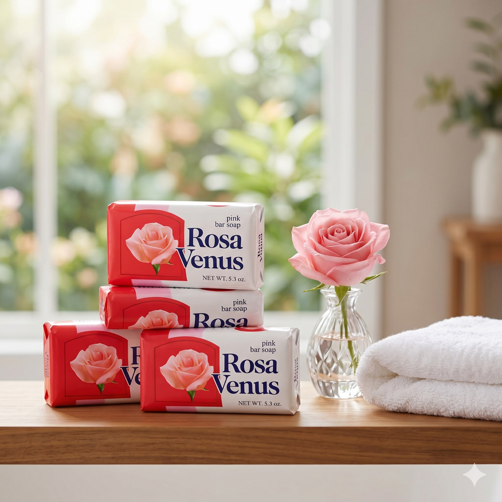Rosa Venus Pink Bar Soap 3 Pack Floral Scent Moisturizing Bath Soap