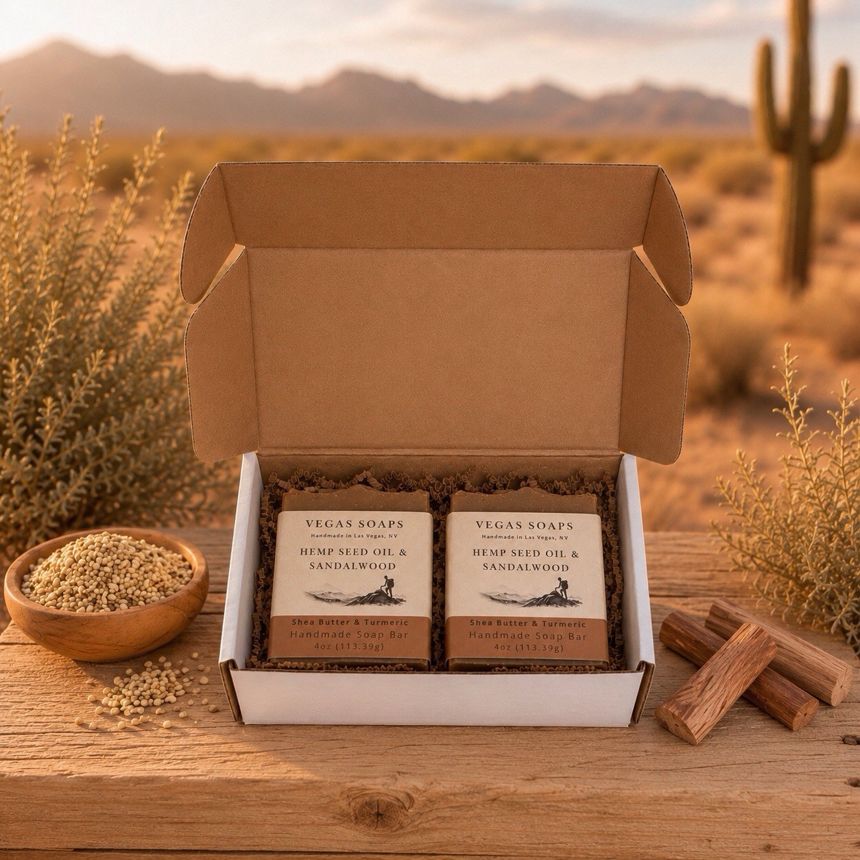 Vegas Soaps Sandalwood & Hemp Seed Oil Handmade Soap Bars Set Of Two Shea Butter