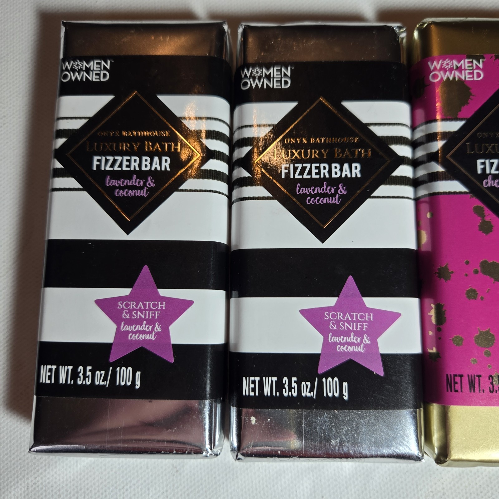 Lot of 4 Onyx Bathhouse Luxury Bath Fizzer Bars Cherry Blossom Lavender Coconut