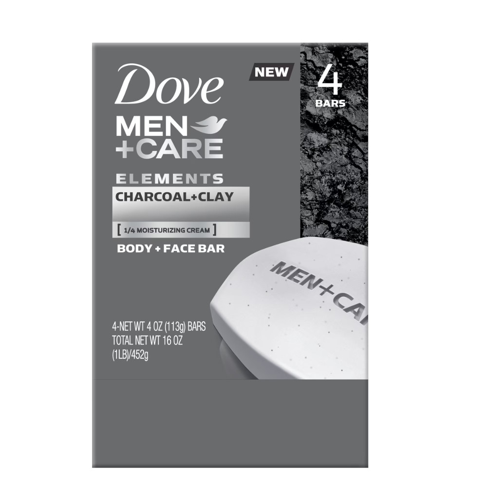 3 Pack Dove Men+Care Charcoal Clay Body Face Bar Soap 4oz, 4 Bars, 12 Bars Total
