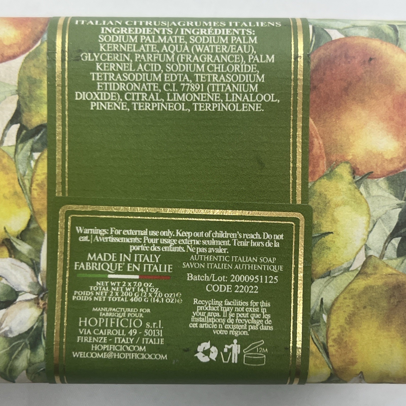 Hopificio ITALIAN CITRUS Scented Luxury 2-Pack Bath Bar Soap (14.1oz Total)