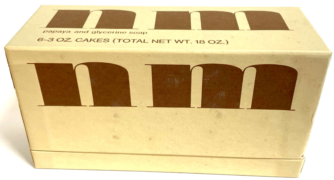 Vintage Neiman Marcus 6 Papaya Glycerine Soap Cakes in Box Old NM Neimans Logo