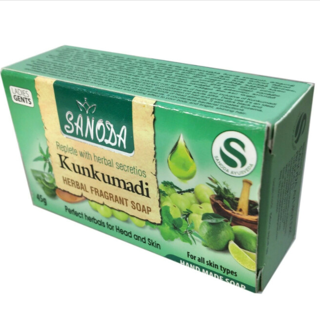 New Sanoda Kumkumadhi Herbal Soap Hand Made Ammla Lemmon Sandalwood Ayurveda 45g