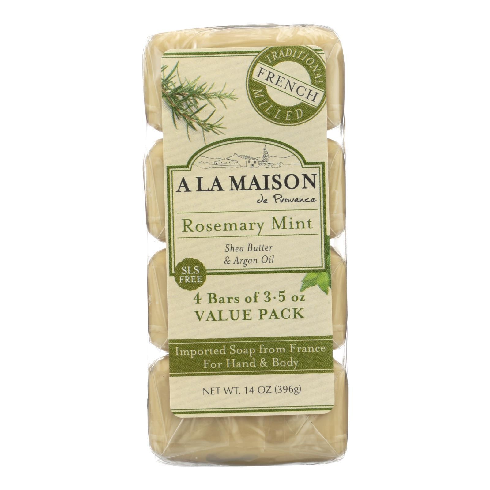 A La Maison Rosemary Mint Bar Soap with Shea Butter & Argan Oil 14 Ounce 4 Count
