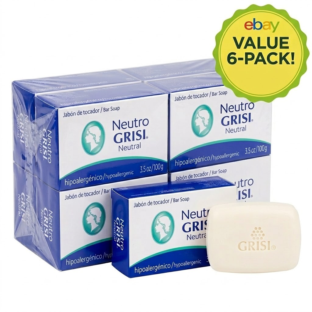 Pack of 6 Grisi Neutro Neutral Bar Soap – 3.5oz each – Hypoallergenic & Gentle