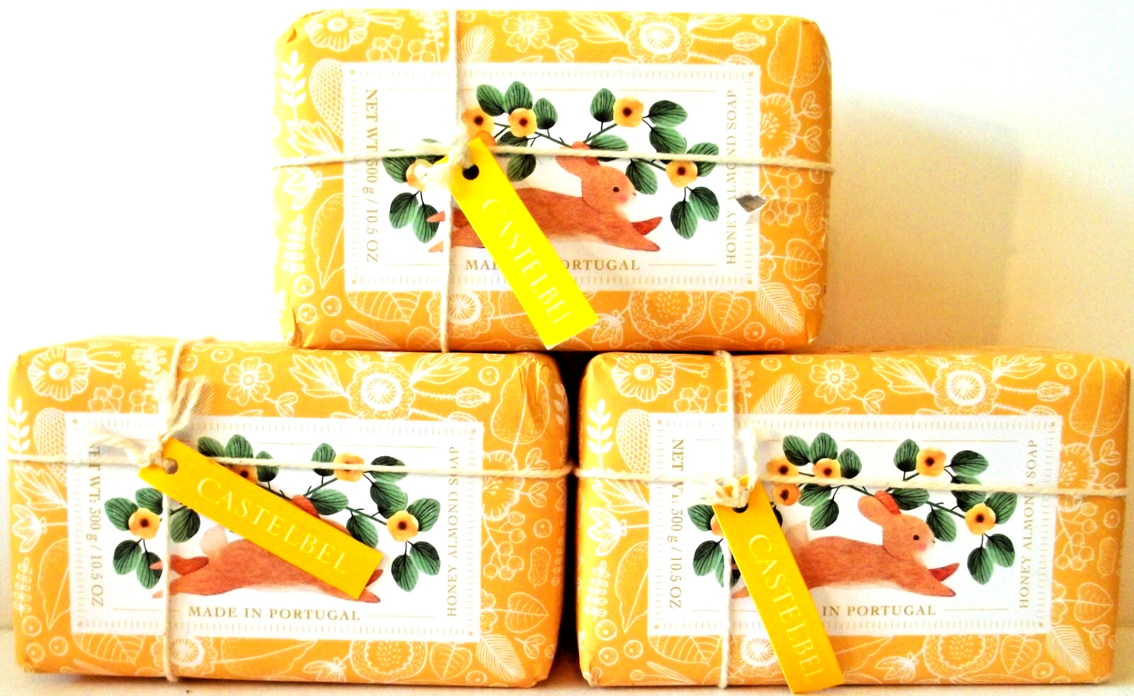 CASTELBEL Scented Bar Soap, HONEY & ALMOND, 10.5 oz/300 g, NEW x 3