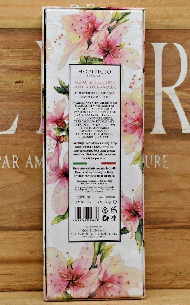HOPIFICIO Box of 3 Almond Blossoms Finest Triple Milled Soap Bars