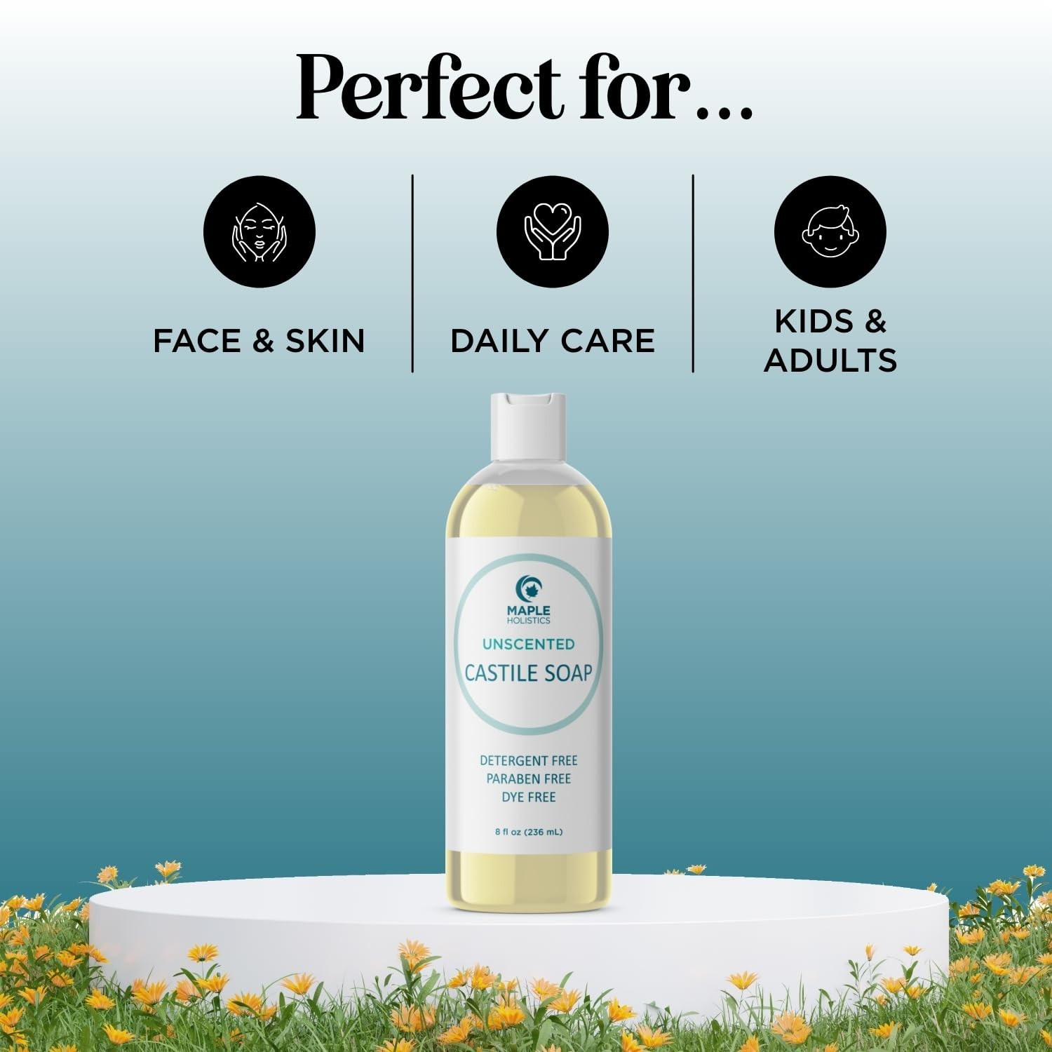 8oz Unscented Liquid Castile Soap for Sensitive Skin & All-Purpose Use