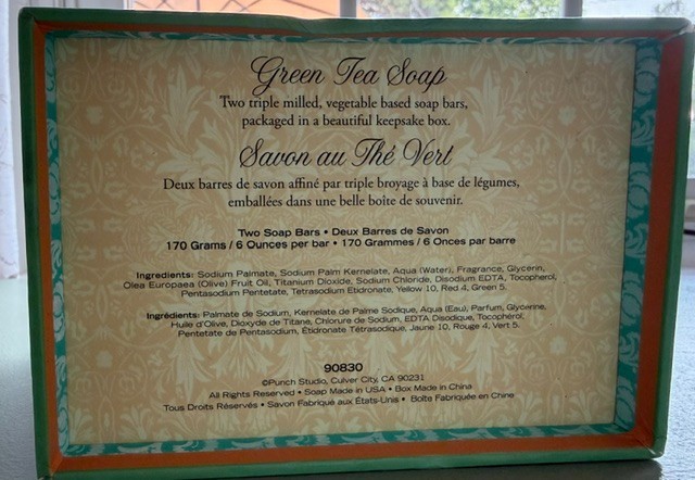 Punch Studio Green Tea Scent Soap Set in Decorative Keepsake Chest Triple Milled