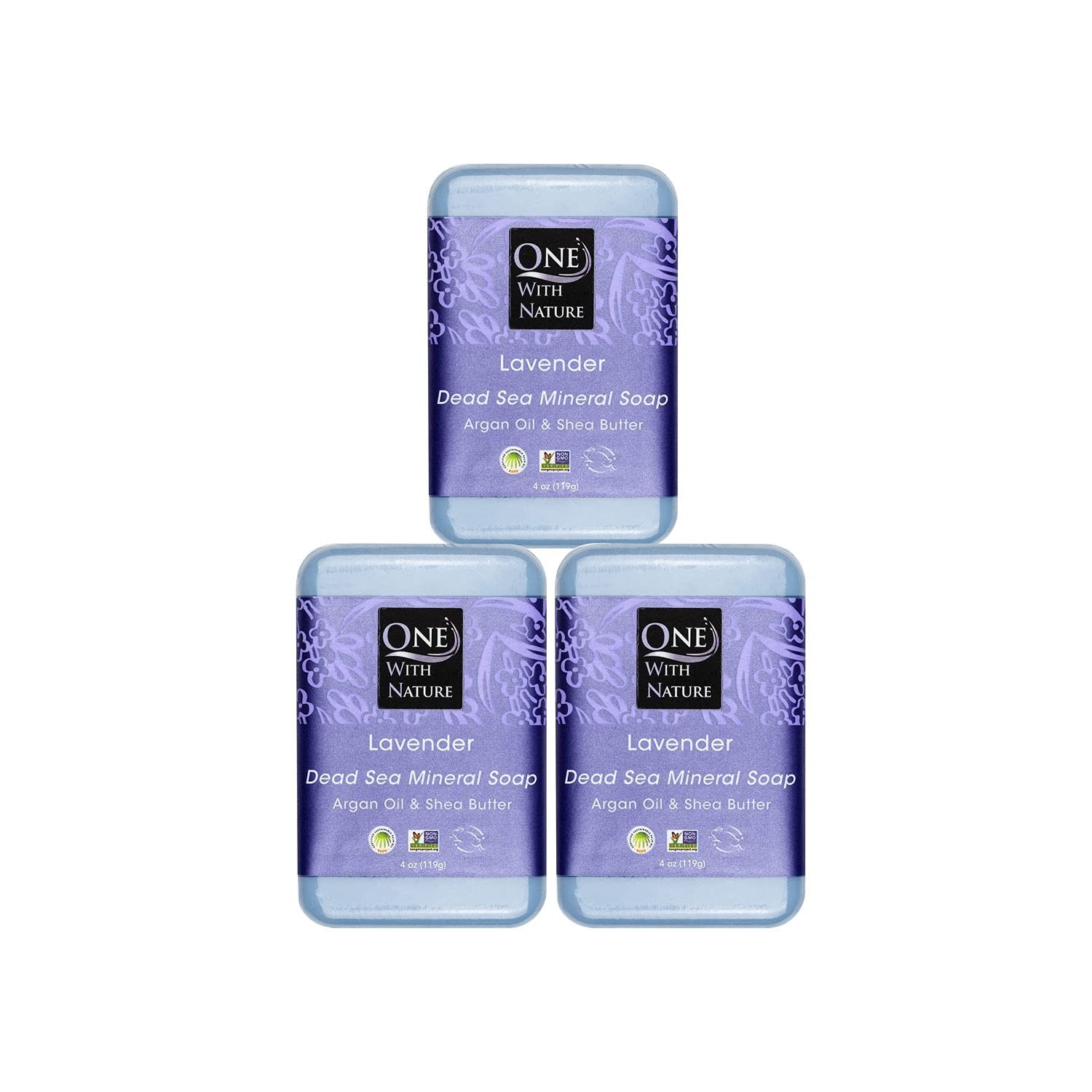 3-Pack Lavender Soap Bars with Dead Sea Minerals for Exfoliation & Acne Control