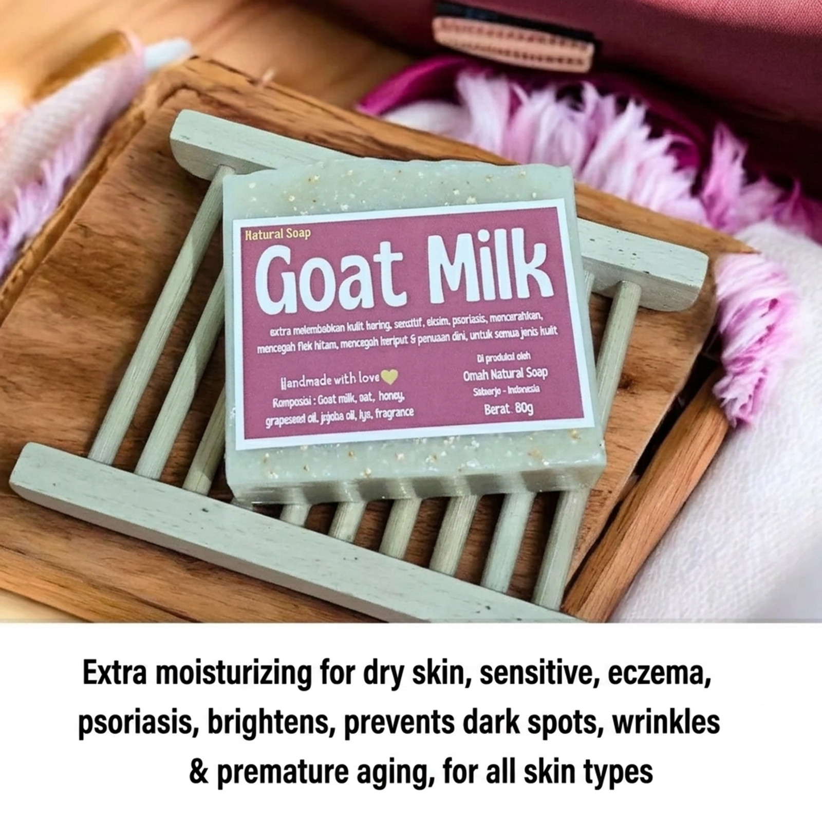 4PCS Omah Natural Goat Milk Soap 80g Bar Natural Moisturizing Handmade Soap Set